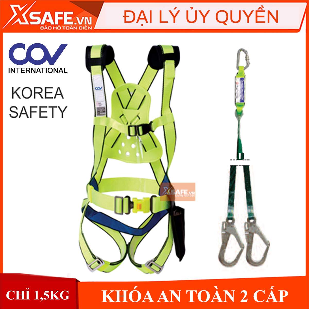 Dây an toàn toàn thân COV Hàn Quốc 2 móc nhôm chống sốc (khóa bấm) - Dây đai an toàn toàn thân tiêu chuẩn KOSHA