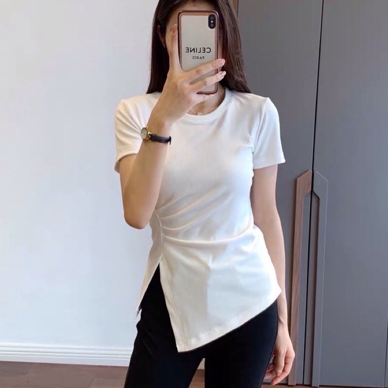Áo Thun Nữ Xẻ Tà Hông Ôm Body Sang Chảnh