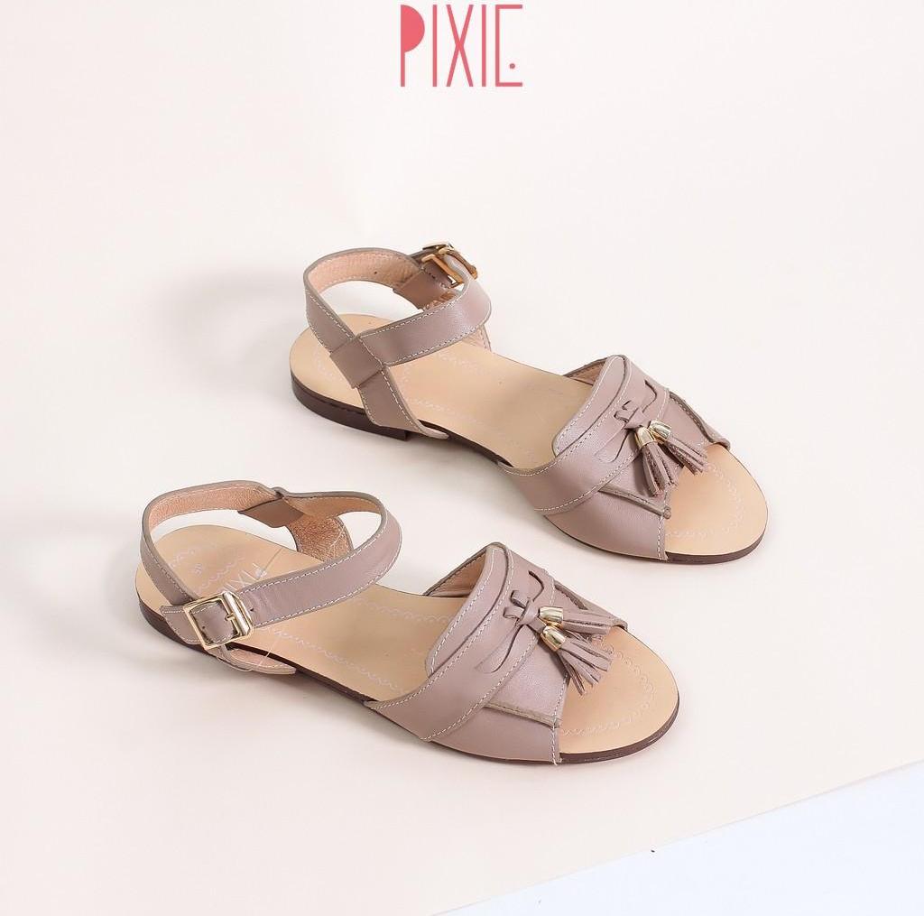 Giày Sandal Bệt Da Thật Gắn Nơ Chuông Pixie X469