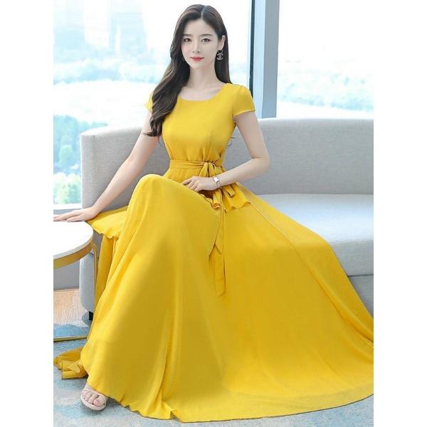ĐẦM XÒE DÀI PHỐI TÀ XÉO THẮT EO