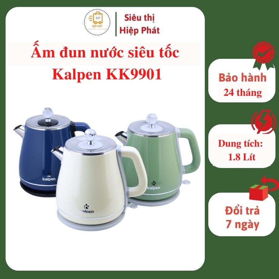 Ấm đun nước siêu tốc Kalpen KK9901 dung tích 1.8 lít, công suất 1500W, chất liệu inox 304 - BHàng chính hãng