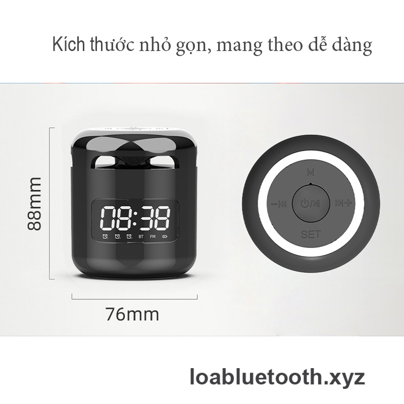 Loa bluetooth mini JM01 giá rẻ, bass mạnh, led hiển thị giờ kèm đồng hồ báo thức, âm thanh vòm 360 độ, pin 8h