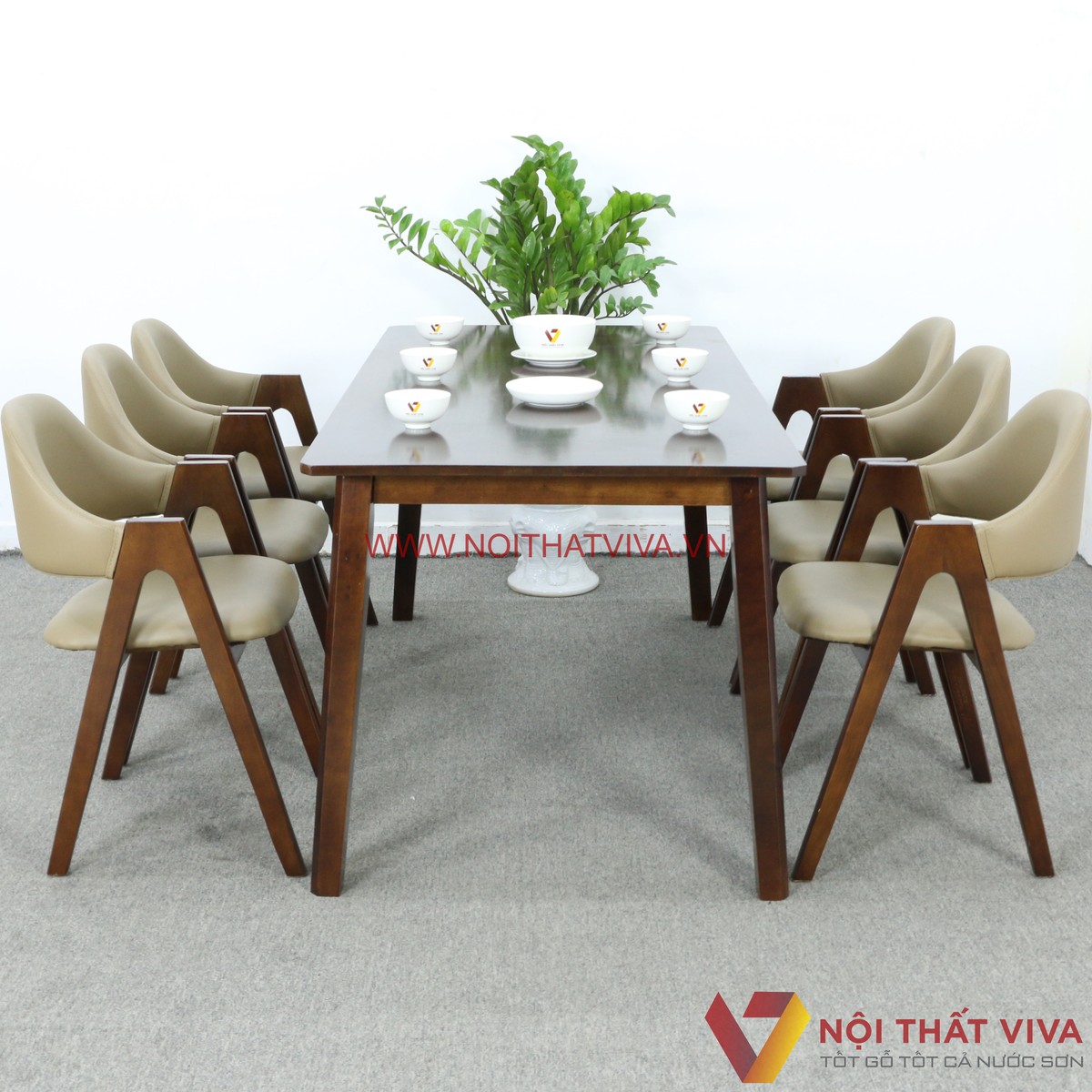 Bộ Bàn Ăn Hiện Đại 6 Ghế Gỗ Cao Su Bọc Nỉ Chân Chữ A Giá Rẻ