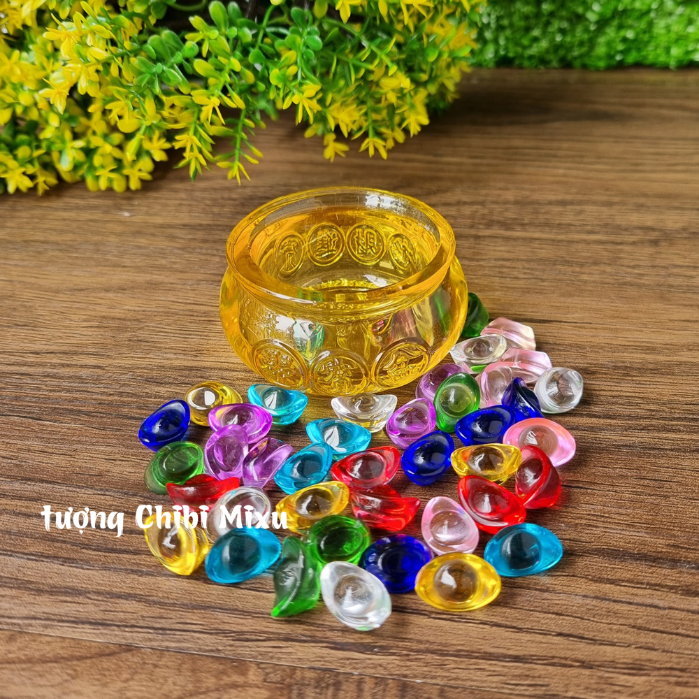 Combo Bát Tụ Bảo 6cm kèm 40 thỏi vàng nhiều màu size 1.5cm