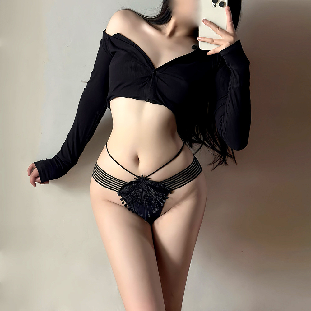 Quần lót nữ lọt khe sexy 2 dây cạp ren tua rua hạt