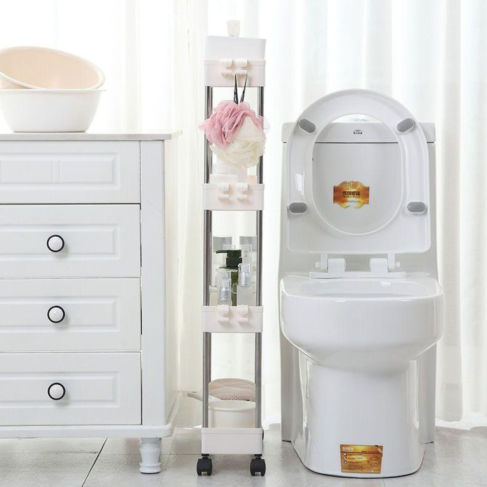 Kệ Nhà Tắm 4 Tầng Để Dầu Gội Sữa Tắm, Có Bánh Xe Di Chuyển Linh Hoạt Để Khe Hẹp Tiết Kiệm Diện Tích Tận Dụng Không Gian Hở - Giao Màu Ngẫu Nhiên