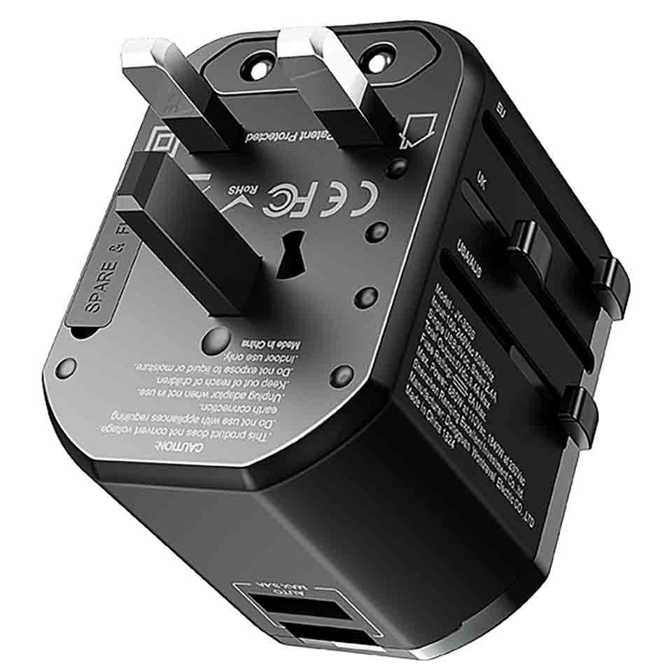 Adapter cóc củ sạc nhanh du lịch 3.4A đa năng hiệu Rock Multifunction Plug T20  hỗ trợ mọi ổ cắm mọi quốc gia trên thế giới - Hàng chính hãng