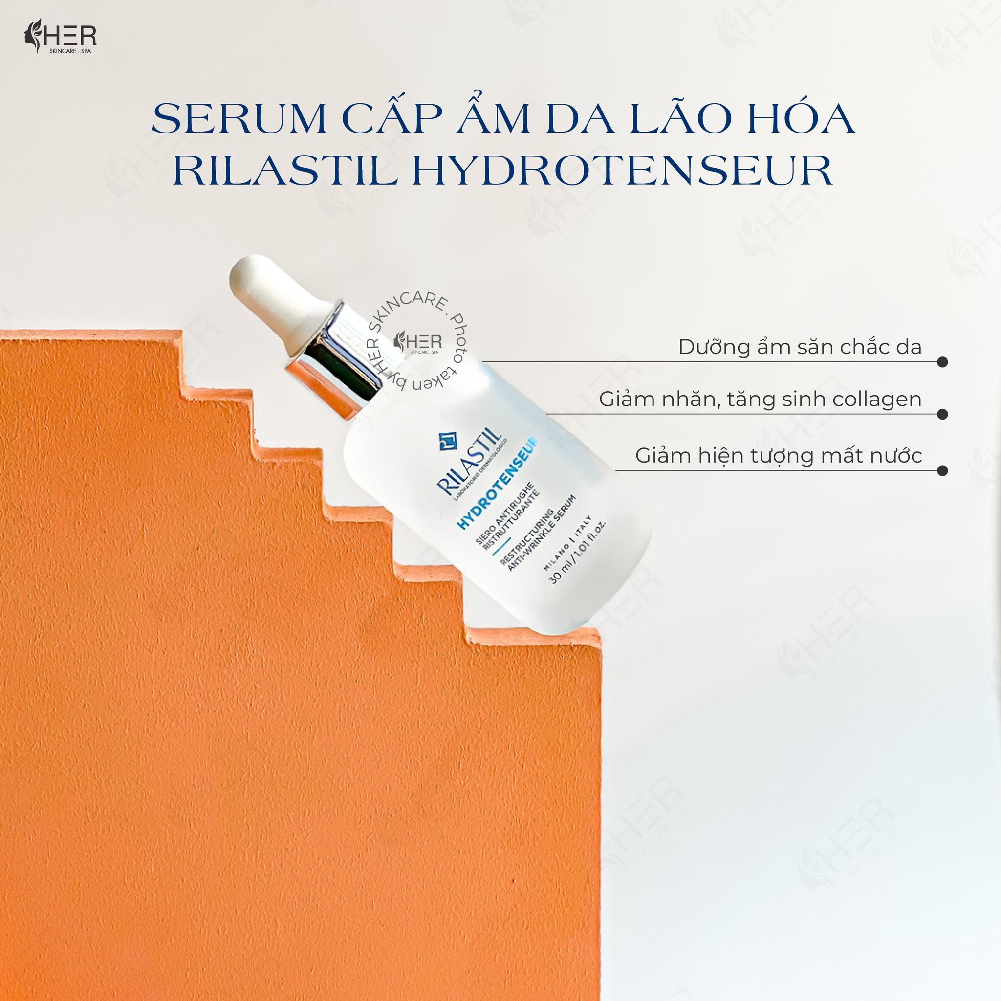 Serum cấp ẩm cho da lão hóa Rilastil Hydrotenseur Restructuring Anti-wrinkle Serum 30ml