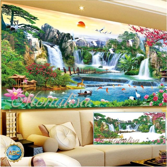 Tranh đính đá phong cảnh Thiên nhiên giao hoà 200x90cm