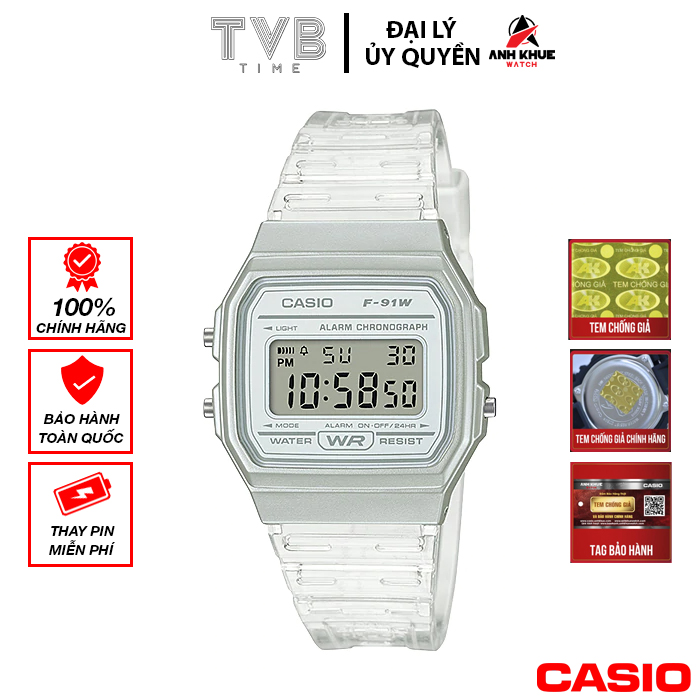 Đồng hồ unisex dây nhựa Casio Standard chính hãng F-91WS-7DF