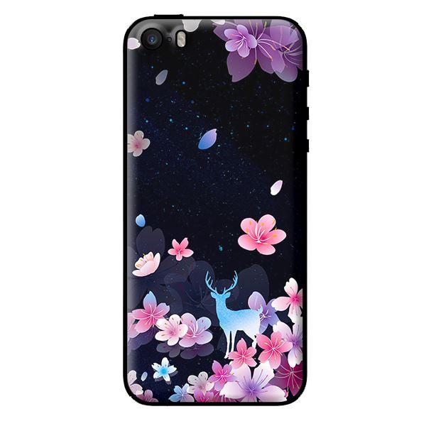 Ốp in cho iPhone 5s Hoa Hươu Nền Đen - Hàng chính hãng