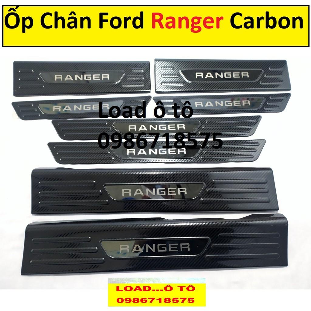 Ốp Bậc Cửa, Nẹp Bước Chân Xe Ford Ranger 2022-2016 Hàng Vân Carbon Cao Cấp Có Chữ Bóng Ranger