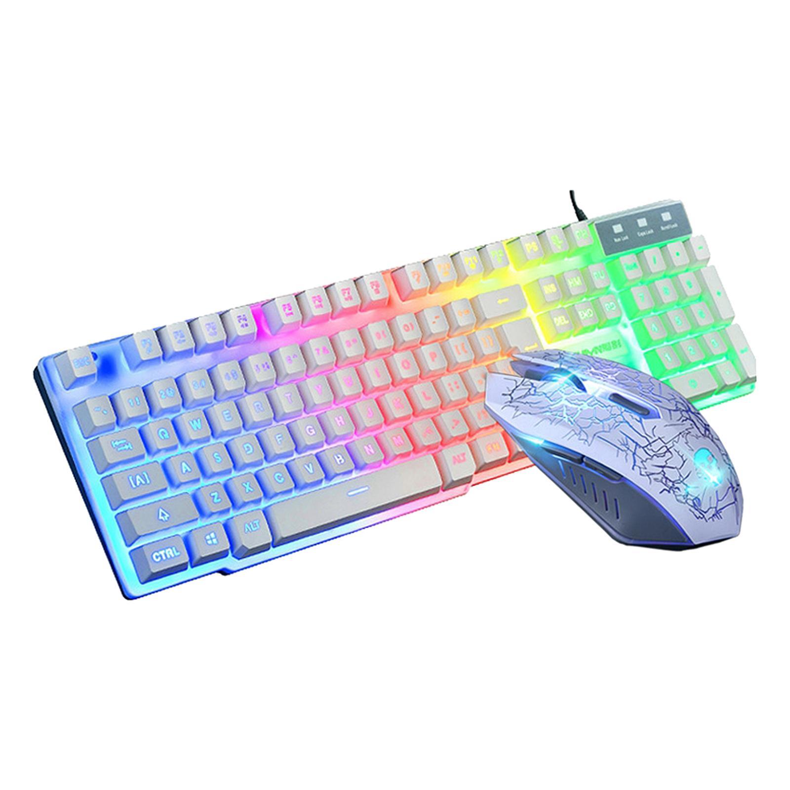 T6 Rainbow LED USB Wired Gaming Keyboard & Mouse Pad Set for PC Laptop Black