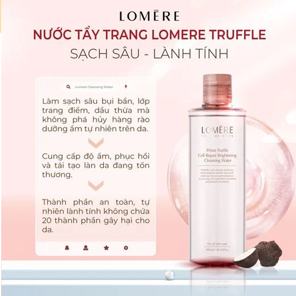 Nước tẩy trang làm sạch sâu Lomere Prime Truffle Cell Repair Brightening Cleansing Water 300ml