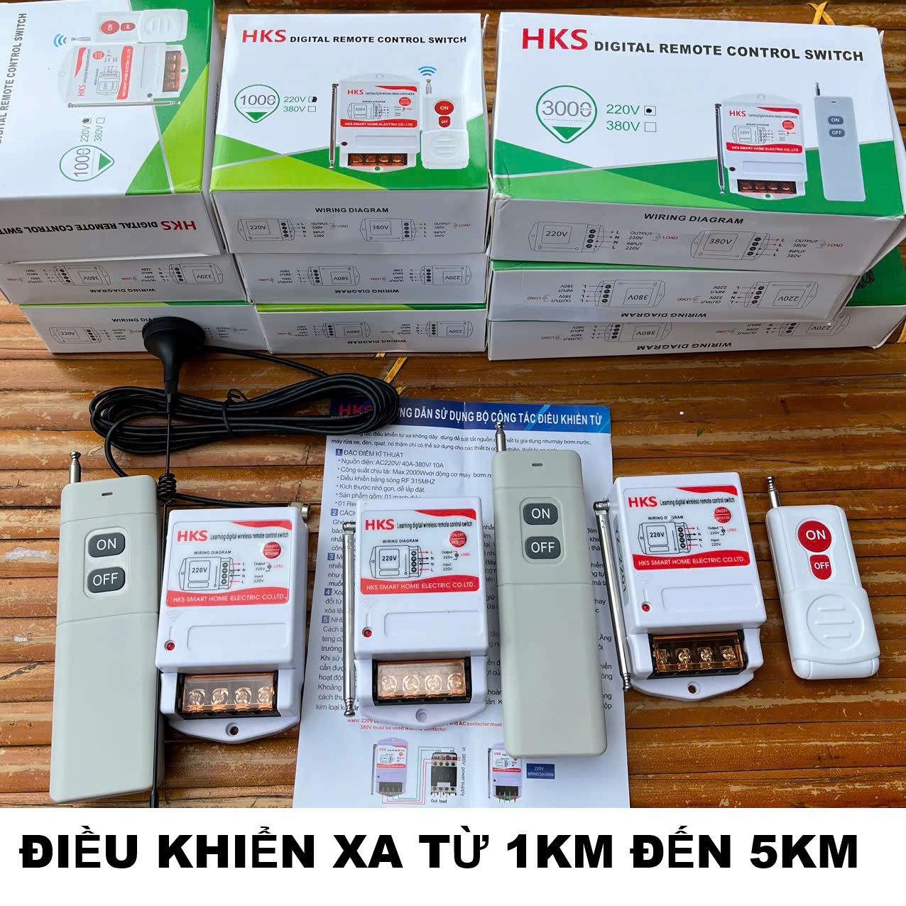 Bộ Điều Khiển Từ Xa 3000W 220V Khoảng Cách 1–5KM– Dùng Cho Máy Bơm, Đèn, Thiết Bị Công Suất Cao