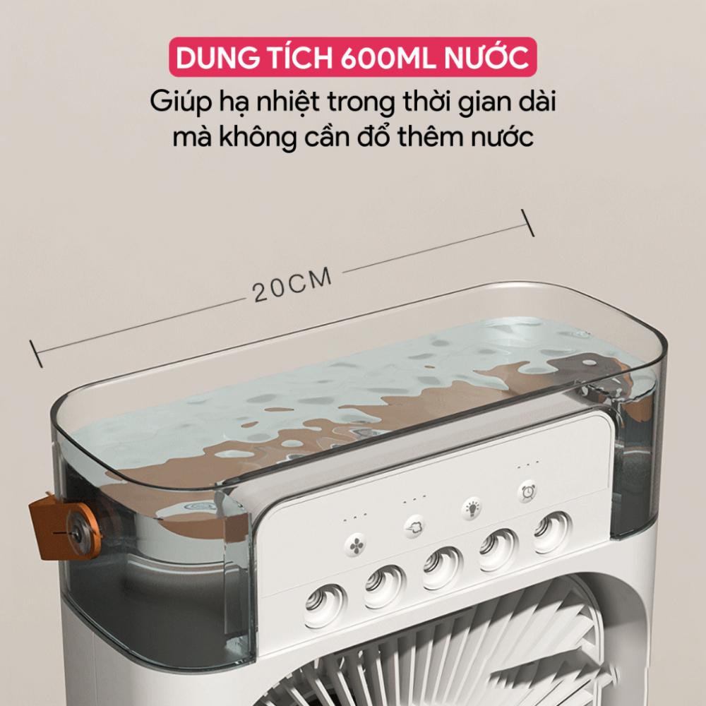 Quạt điều hoà mini, quạt hơi nước để bàn 3 chế độ gió dung tích bình chứa nước 600ml tích hợp đèn led, bảo hành 12 tháng