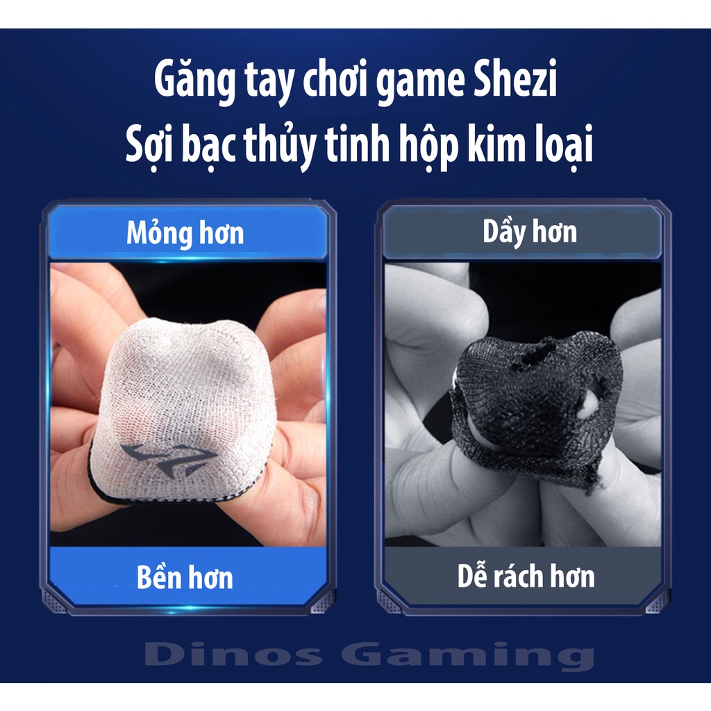 Bao tay chơi game ff siêu nhạy Sợi Thủy Tinh Bạc Shezi Găng tay Mobile cảm ứng chống mồ hôi chống trượt - Bộ 2 ngón