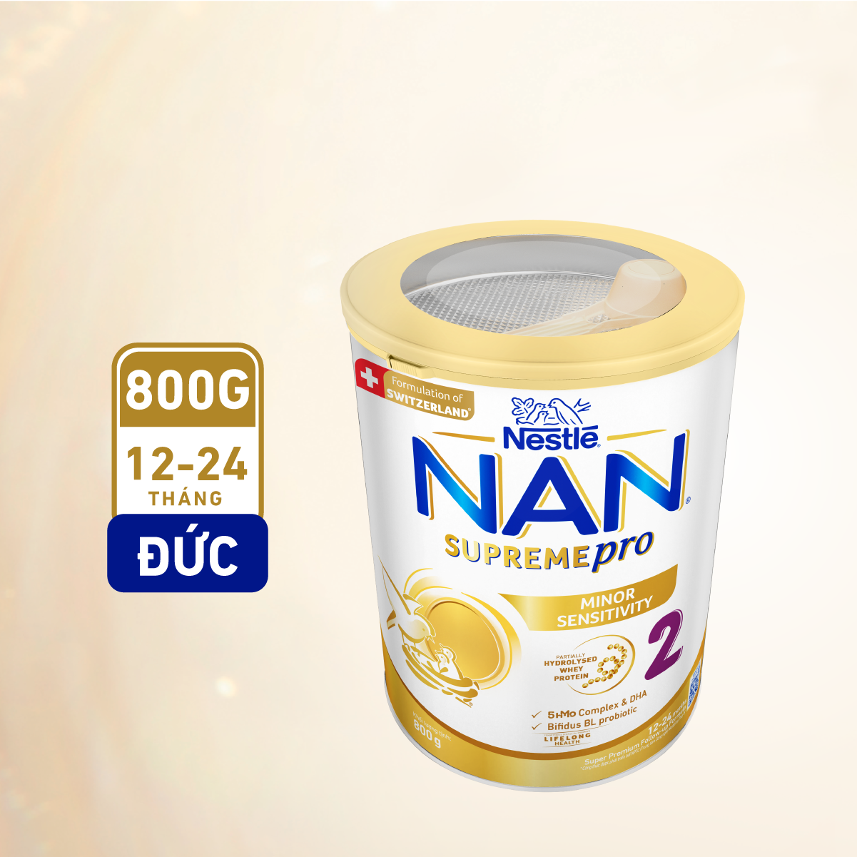 Sữa bột Nestlé NAN SUPREMEPRO 2 800g nhập khẩu Đức với 5HMO &amp; đạm Gentle Optipro ( Dành cho trẻ từ 12 - 24 tháng tuổi)