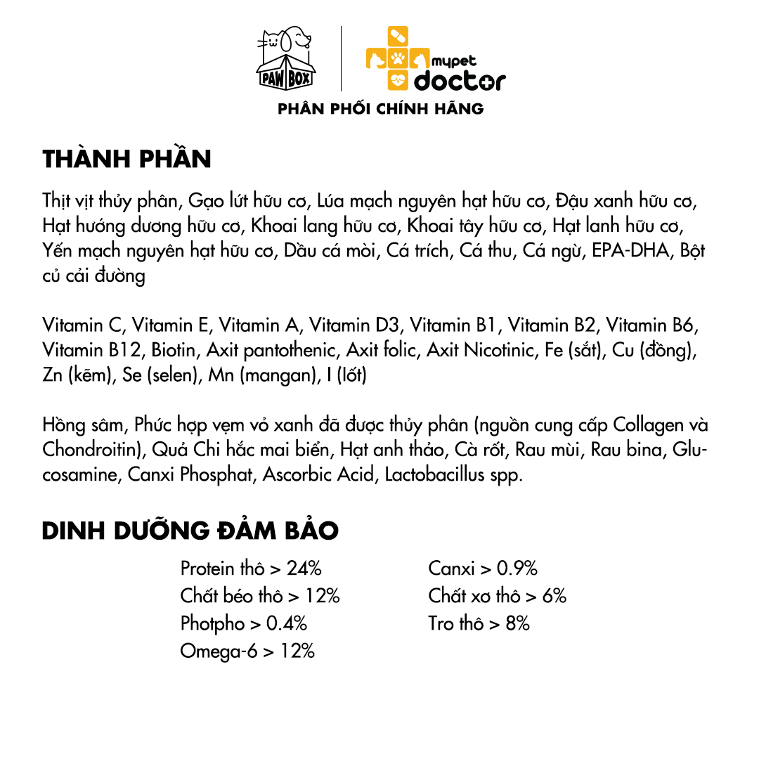 Cải thiện da và đẹp lông cho chó hạt hữu cơ dinh dưỡng 2in1 My Pet Doctor Lapaw