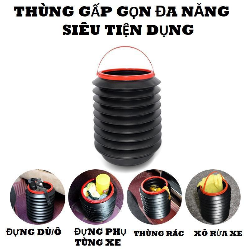 Thùng Rác Gấp Gọn 4L Có Nắp Đậy Và Quai Xách Tiện Dụng Khi Đi Ra Ngoài