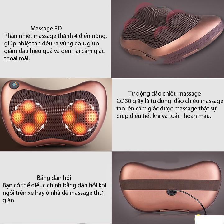 Gối mát xa hồng ngoại 8 bi cao cấp, massage toàn thân chống đau mỏi