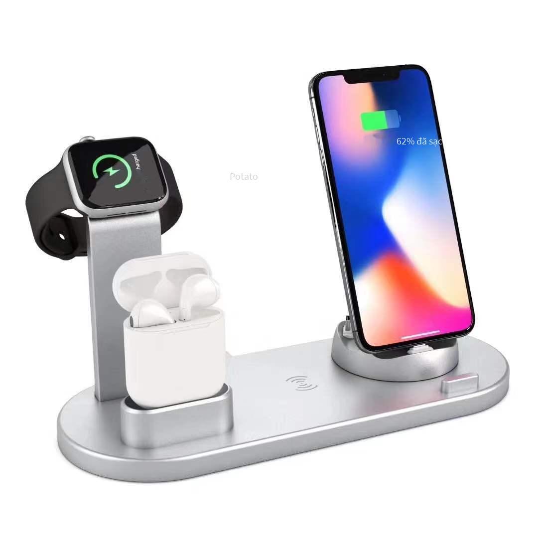 Phong cách mới nhất mùa hè mới sạc không dây ba trong một tai nghe điện thoại di động đồng hồ đế sạc không dây