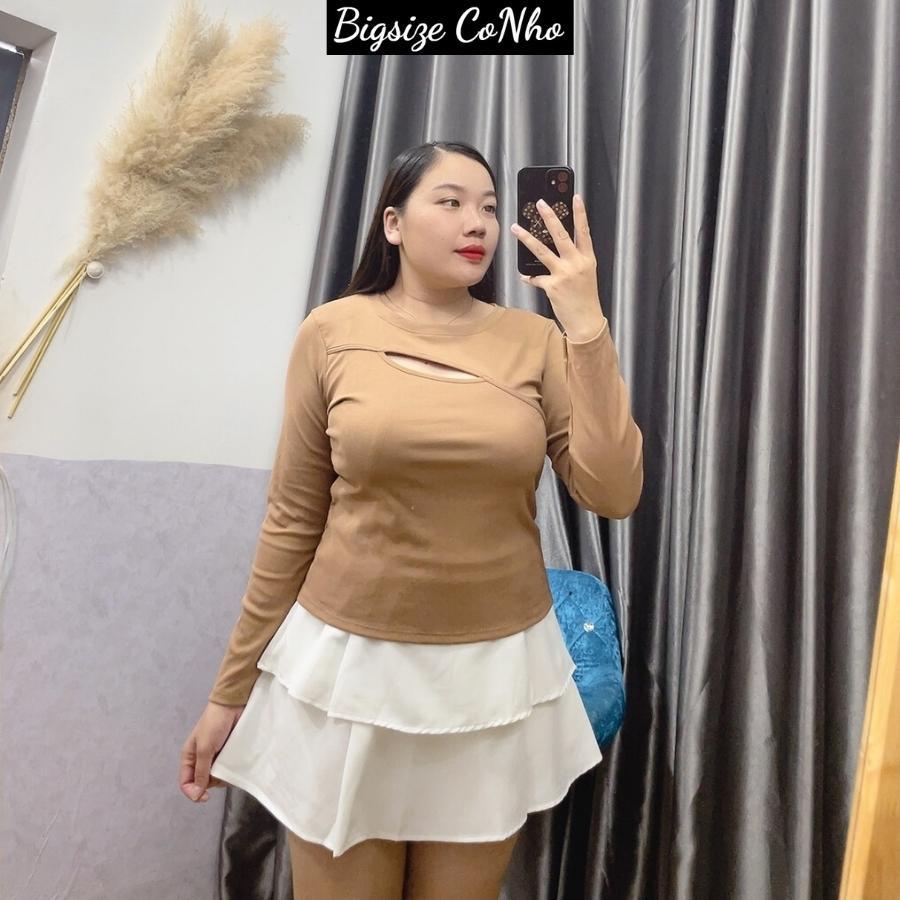 BIGSIZE 60-95KG Áo thun kiểu tay dài bigsize nữ xẻ ngực, Áo phông oversize sang chảnh TD3 - Màu Đỏ