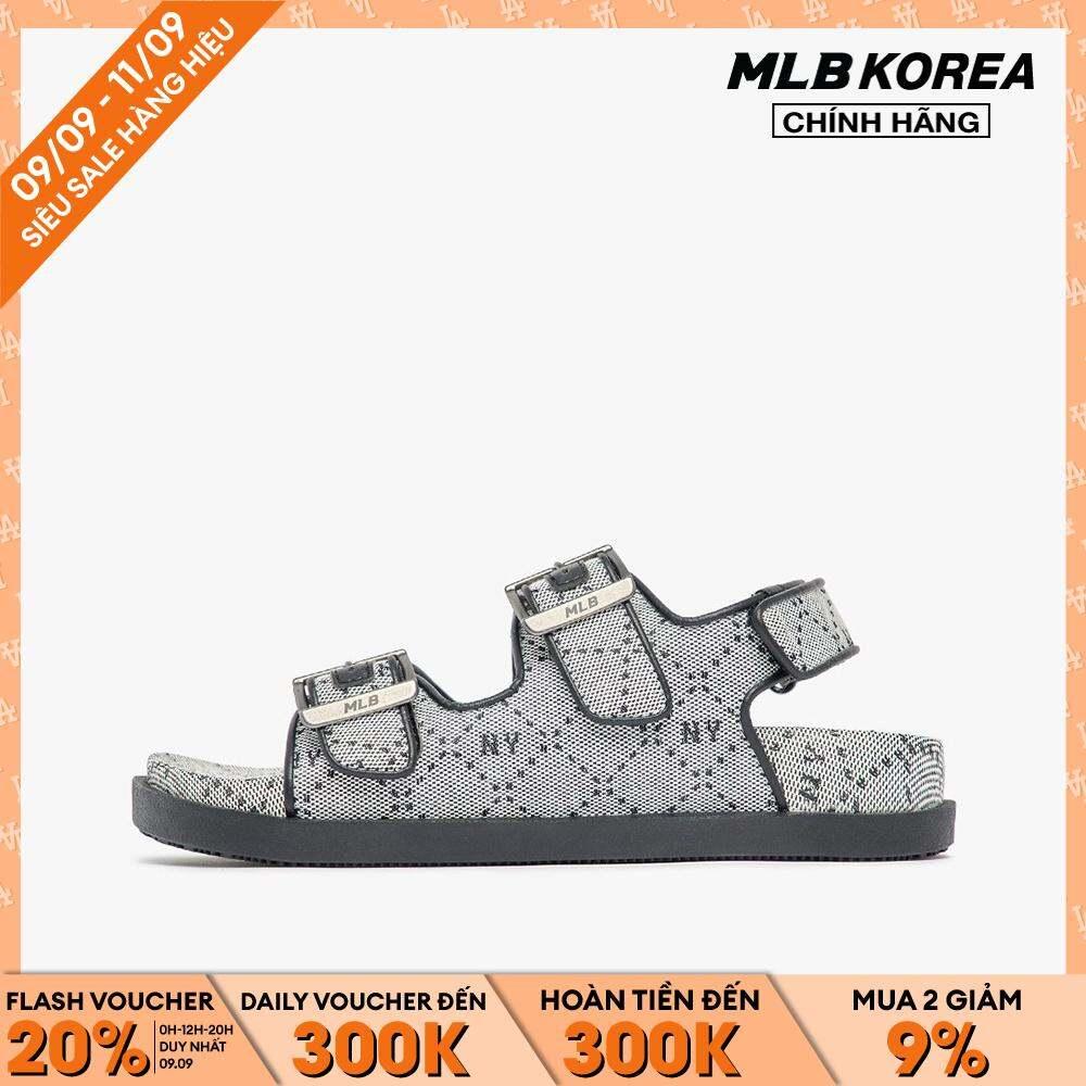 MLB - Giày sandals unisex đế thấp quai ngang Jacquard Diamond Monogram 3ASDCSJ33-50BKS