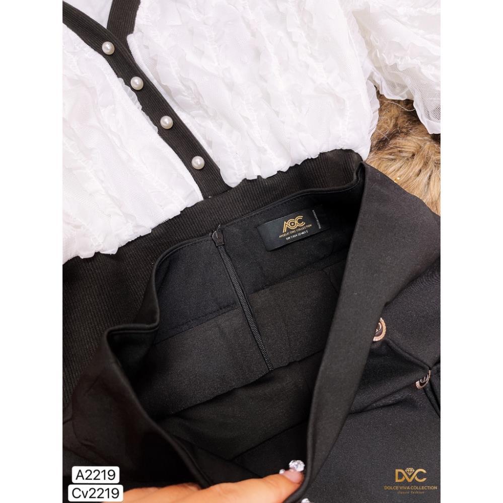 Set Áo trắng viền đen mix chân váy S2219 - DOLCE VIVA COLLECTION