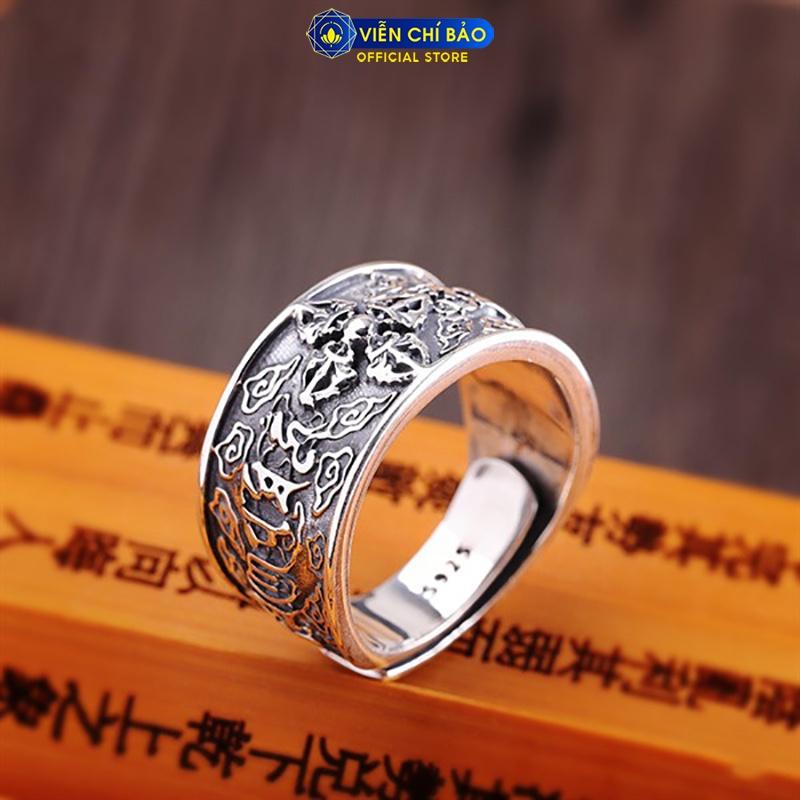 Nhẫn bạc nam khắc Kim Cang Lục Tự bản to chất liệu bạc Thái S925 nam tính mạnh mẽ thương hiệu Viễn Chí Bảo N100020