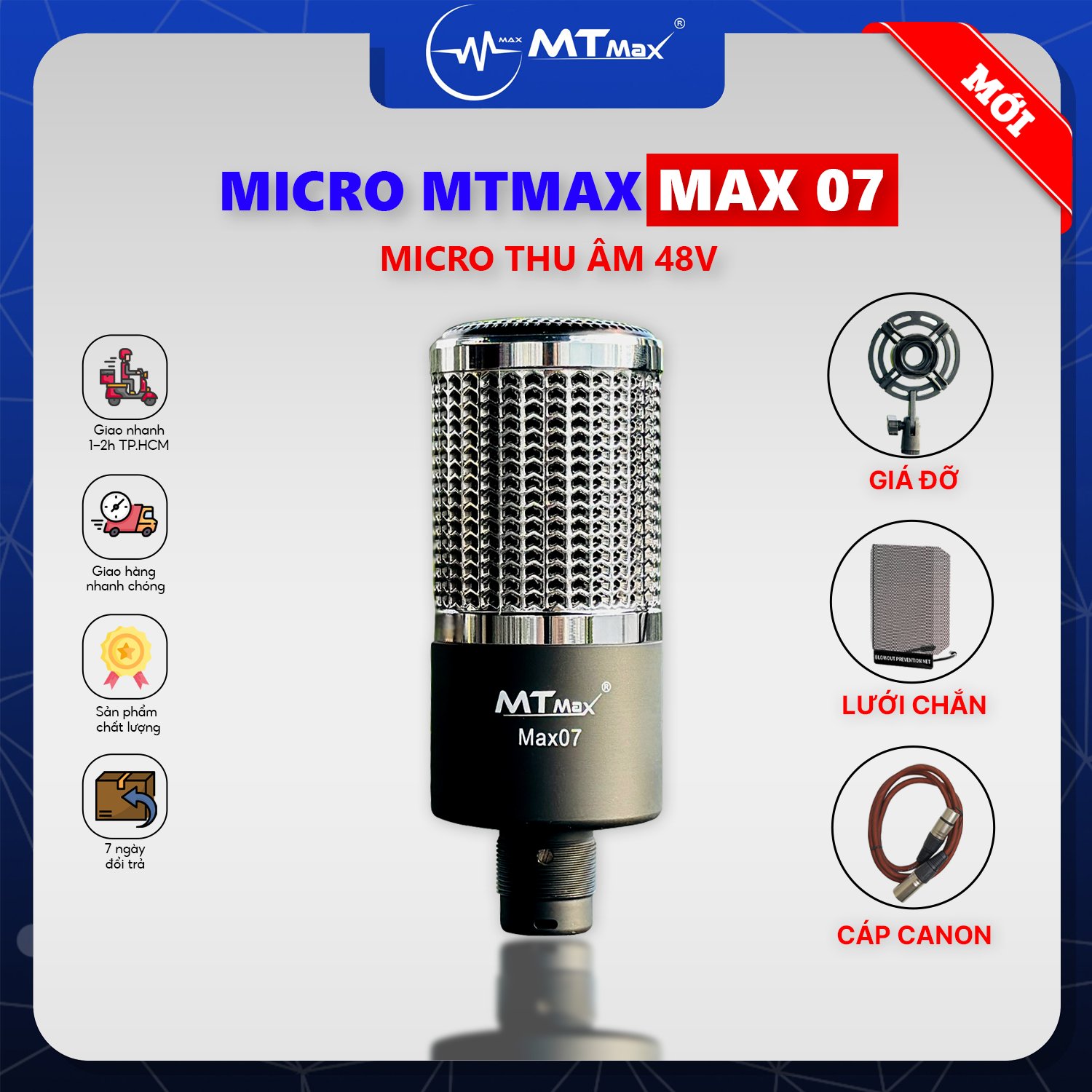 Micro Thu Âm Chính Hãng MTMAX MAX07 - Micro Condenser Livestream Cao Cấp, Hỗ Trợ Nguồn 48V, Âm Thanh Chuẩn Chuyên Nghiệp, Lọc Âm Cực Tốt, Dễ Dàng Sử Dụng. hàng chính hãng