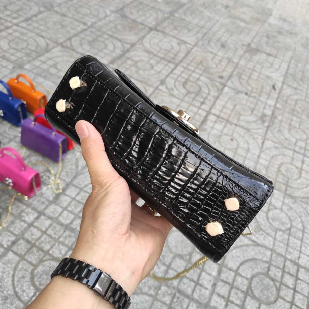 Túi nữ da cá sấu Màu đen quý phái. Size 22 dự tiệc!