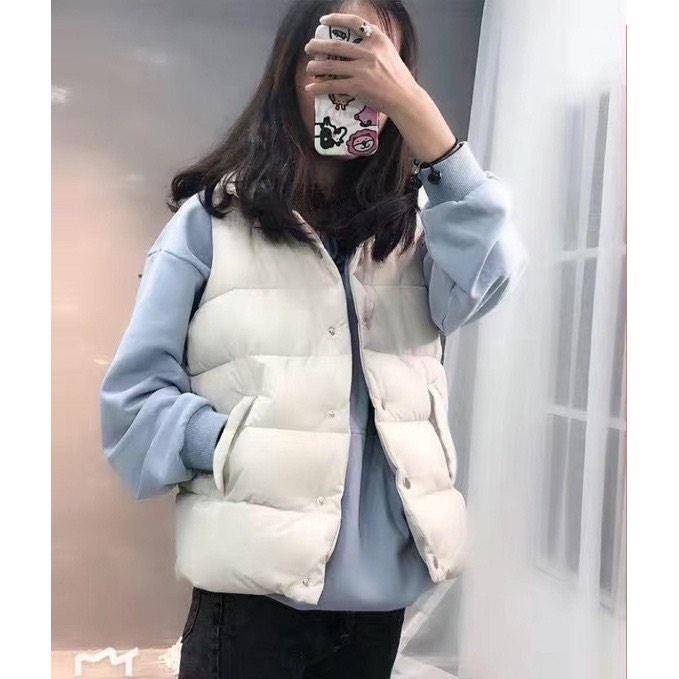 Áo phao ghi lê nữ cổ đứng cúc bấm siêu ấm > MET SHOP