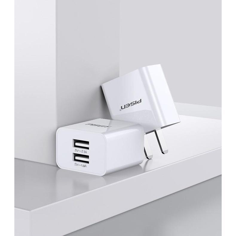 Cóc sạc PISEN DUAL USB Charger 2.1A - 2 cổng sạc - Hàng chính hãng