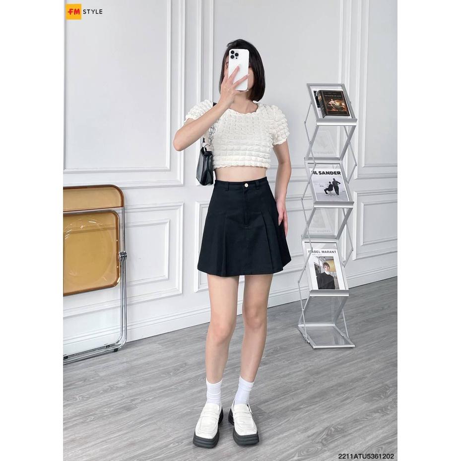 Áo croptop thun xốp Fm Style cổ tròn tay ngắn vải xốp phồng mềm nhiều màu sắc thời trang ulzzang 22110084