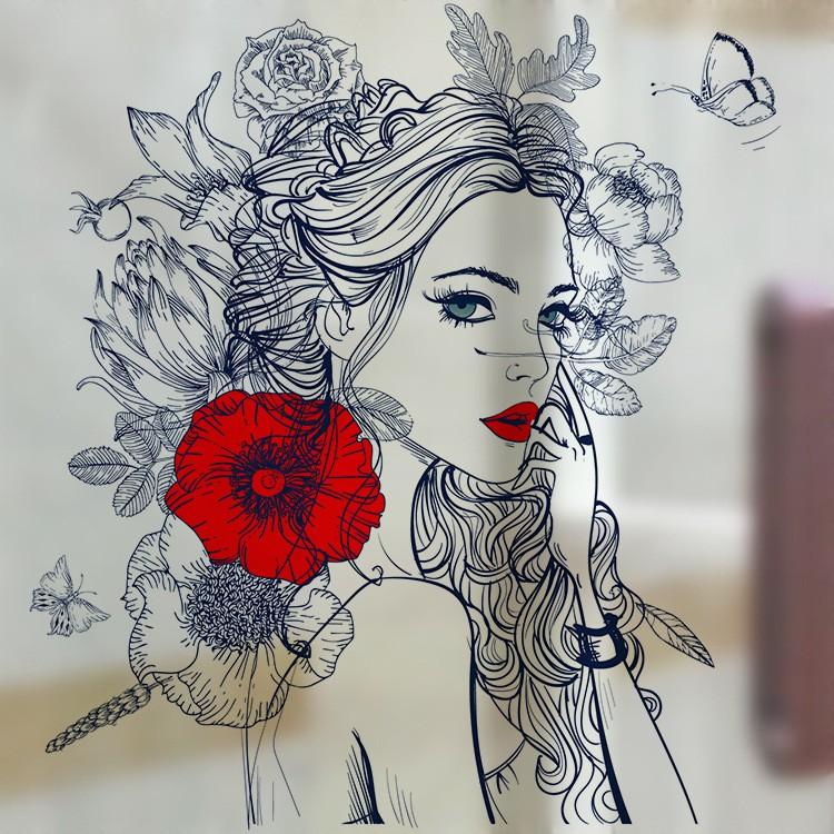 Decal trang trí dán kính cao cấp cô gái và đóa hoa hồng