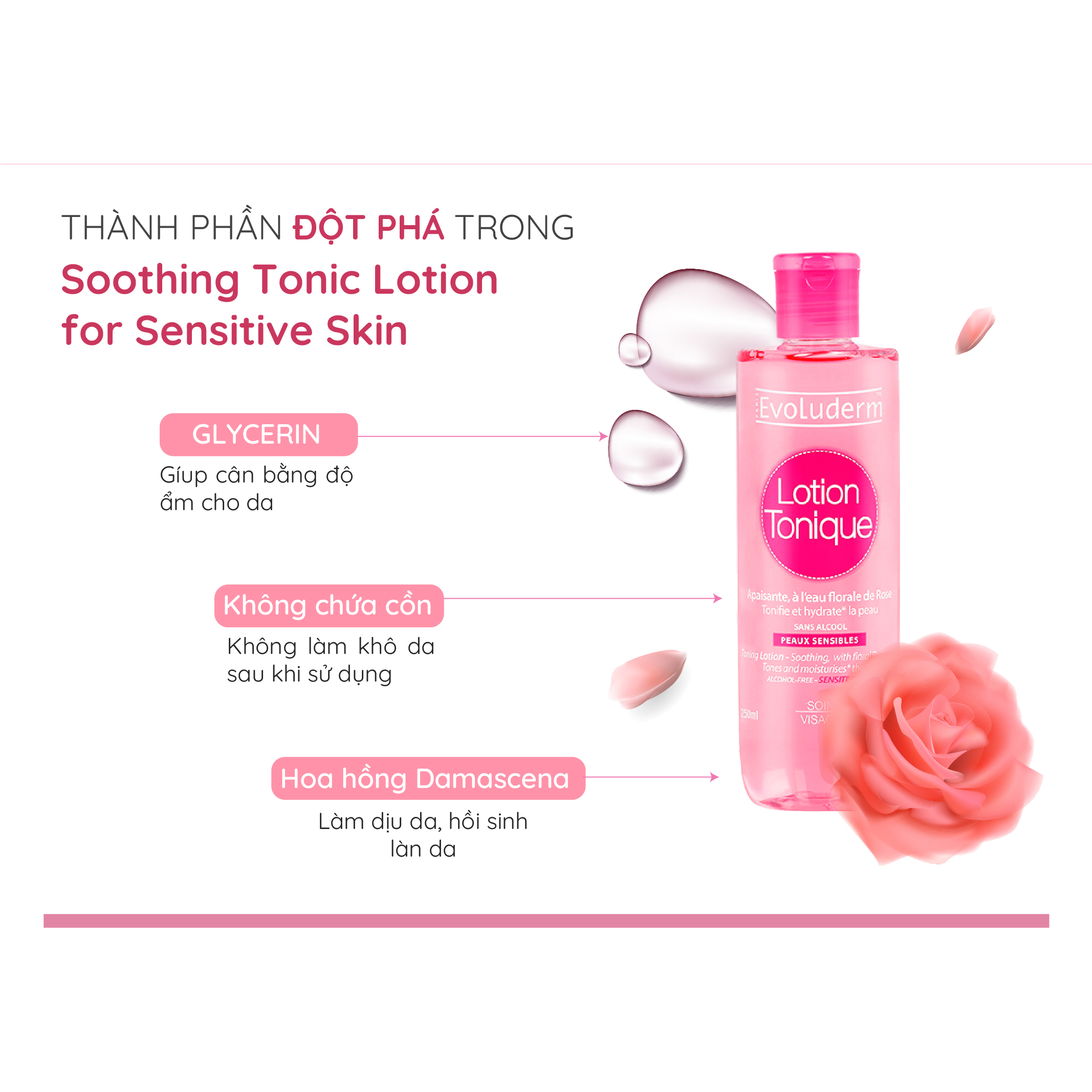 Nước hoa hồng dưỡng ẩm và làm sạch cho da nhạy cảm Evoluderm Lotion Tonique 500ml