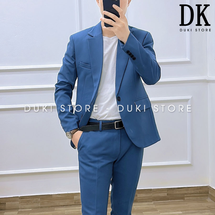 Bộ vest nam Hàn Quốc 1 cúc màu xanh dương thanh lịch DKA0131 - DUKI STORE