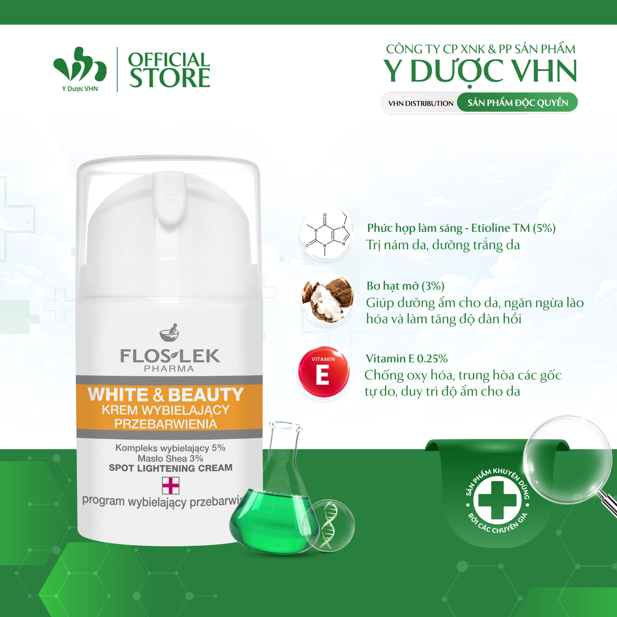 Kem Dưỡng Trắng Và Mờ Nám FLOSLEK Spot Lightening Cream Giúp Cải Thiện Độ Ẩm, Phục Hồi Các Tế Bào Bị Hư Tổn 50ml/Tuýp