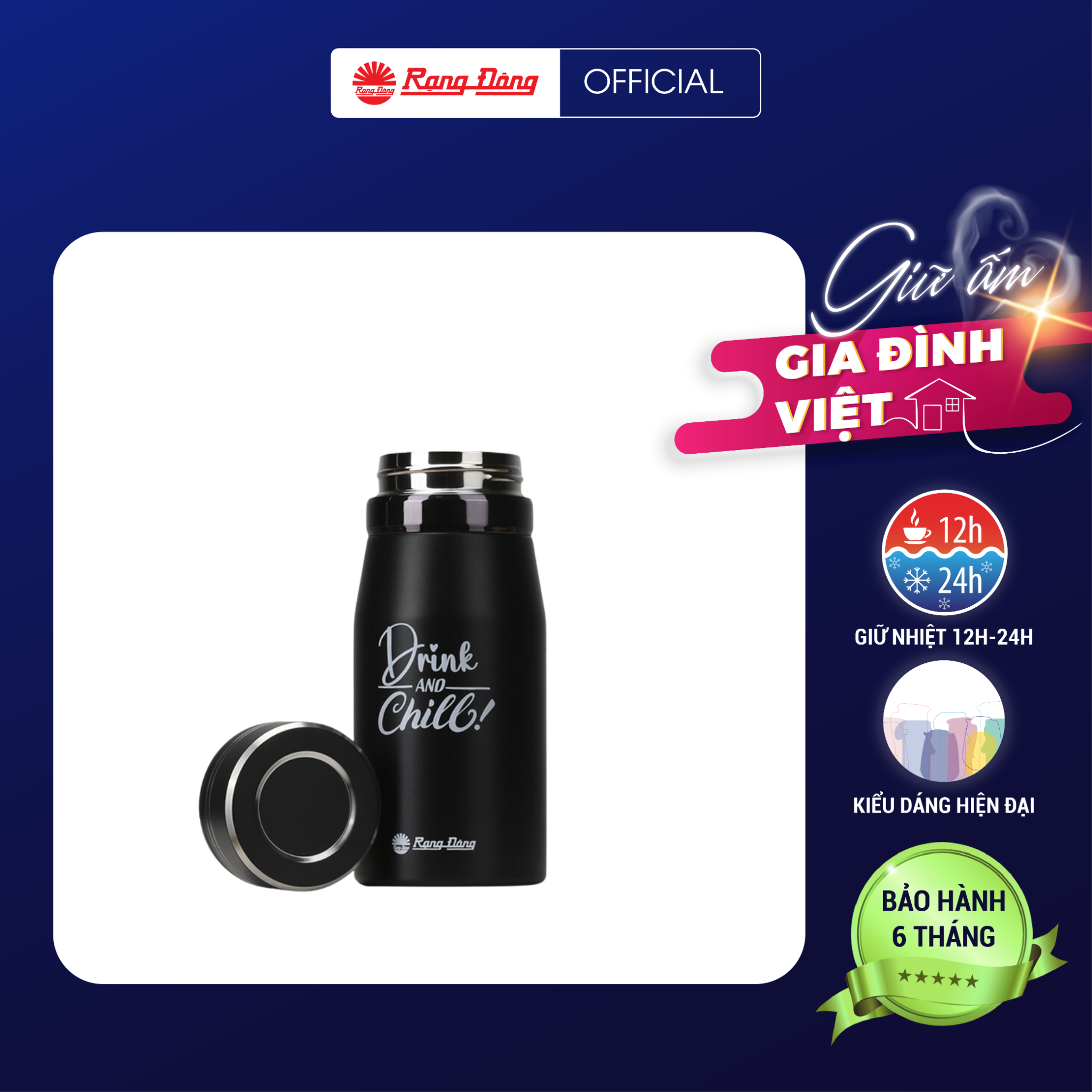 Bình giữ nhiệt nóng lạnh Rạng Đông dung tích 360-400-450-500-600ml inox 304 cao cấp, ly giữ nhiệt