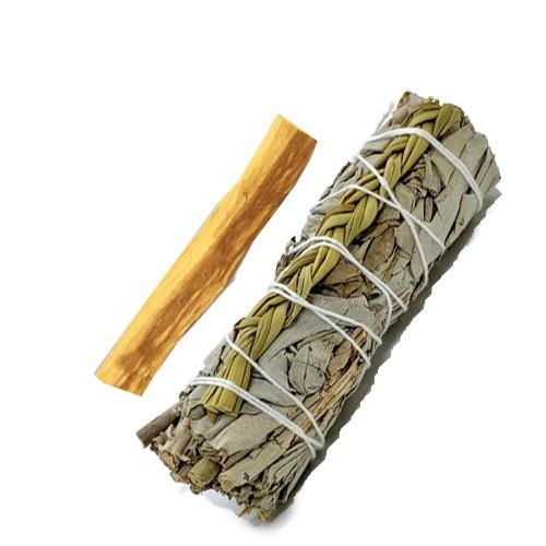 Sét 1 thanh palo santo và 1 bó xô thơm trắng mix thánh cỏ thanh tẩy mạnh mẽ (Combo số 4)