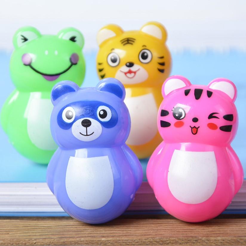 Bộ 24 con Lật Đật mini bằng nhựa cao 4cm hình mèo,gấu, hổ, ếch làm đồ chơi cho bé phát triển trí não toàn diện