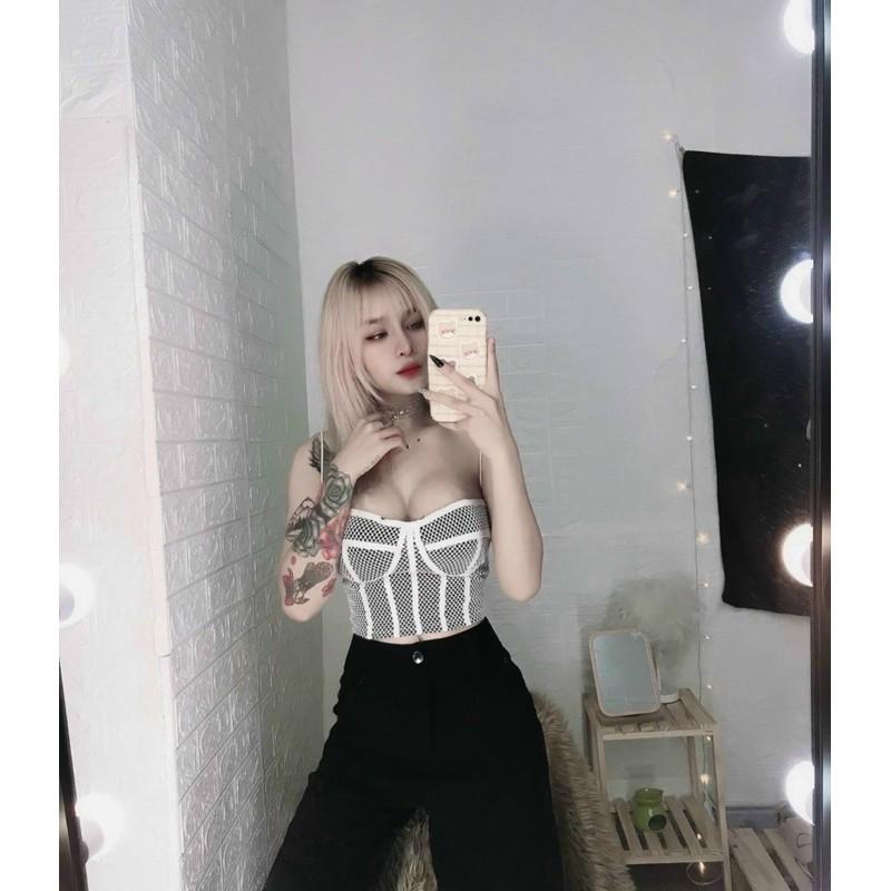 Áo 2 dây lưới có mút ngực cúp ngực siêu sẽy croptop-T