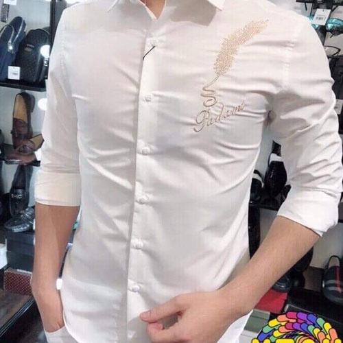 Áo sơ mi in thêu tay dài thêu lông vàng