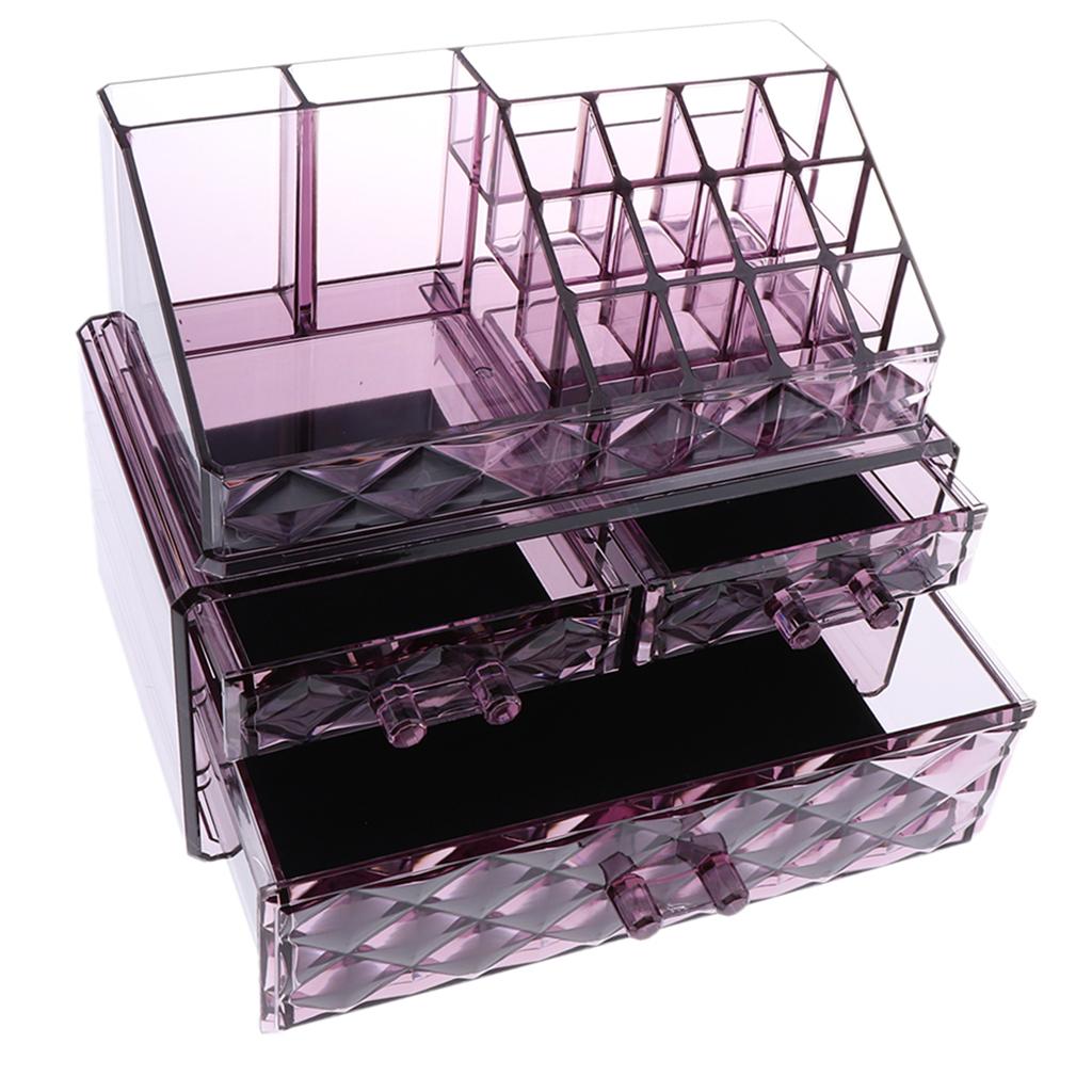Acrylic Cosmetic Organizer Lipstick Polishes Display Jewelry Storage Box Purple