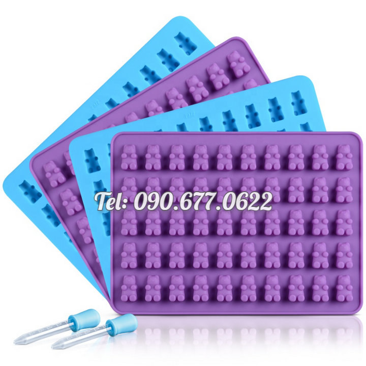 Khuôn silicone làm rau câu, kẹo dẻo chip chip, socola 50 gấu con – Mã số 1222