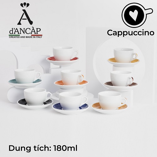 Bộ đĩa và ly sứ cà phê Ancap Cappuccino 180ml vẽ tay lên quai