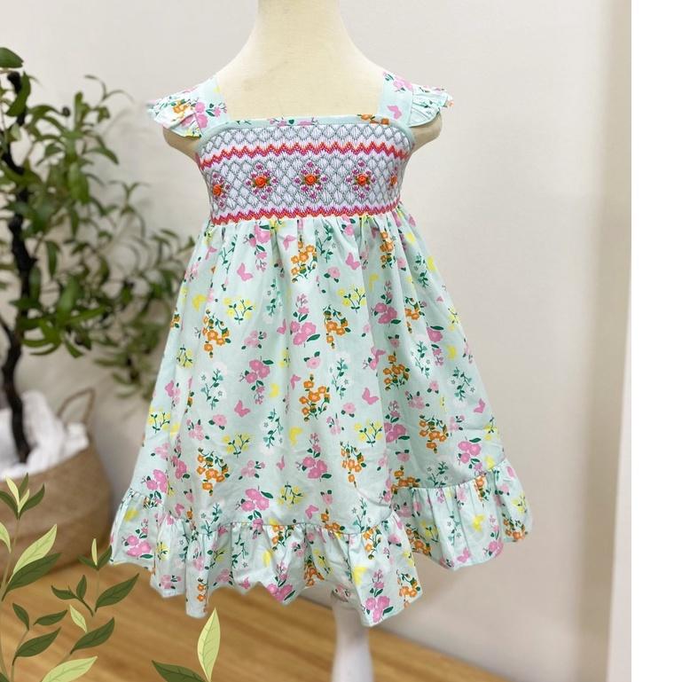 Đầm hè bé gái thô hoa xanh