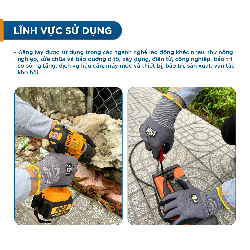 Găng bảo hộ đa năng Safety Jogger Allflex co giãn linh hoạt, găng tay thao tác cơ khí chính xác sử dụng thật tay chuyên dụng cho kỹ thuật, cơ khí