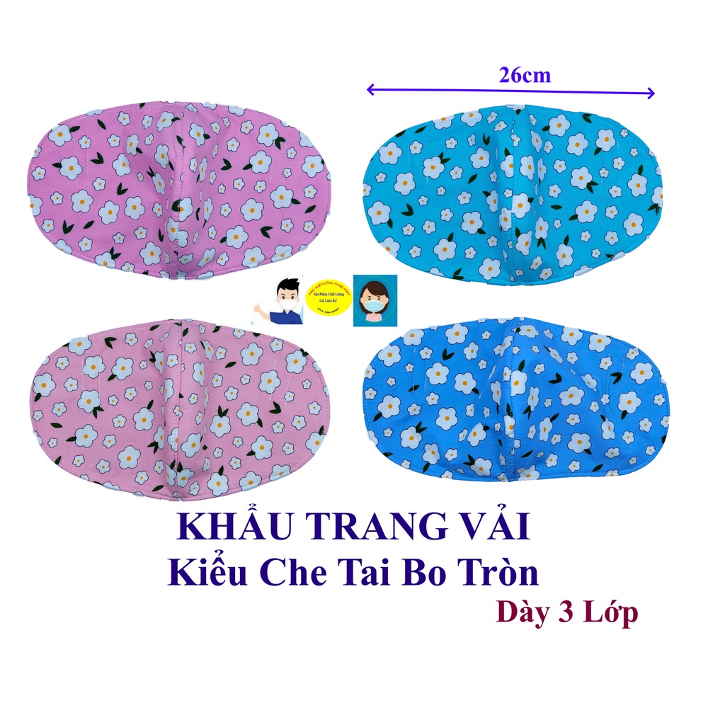 KHẨU TRANG NỮ Loại che tai bo tròn In hình hoa các loại Dày 3 lớp Chất liệu vải mềm dày Chống nắng Phòng dịch bệnh